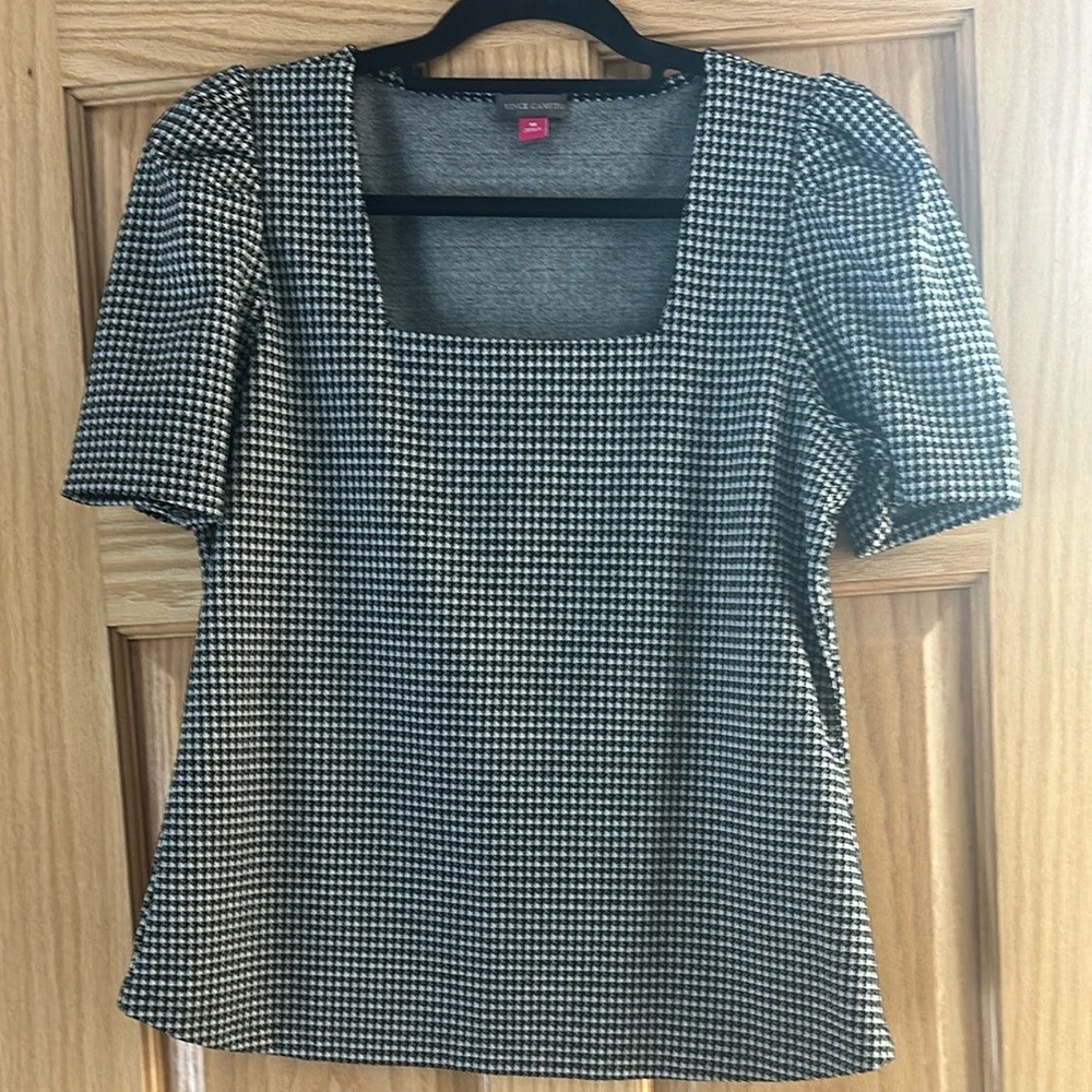 Vince Camuto Blue and White Puff Sleeve Blouse